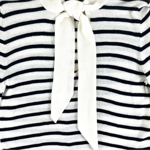 BCBGMAXAZRIA Cinch Sleeve Stripe Tie-Neck Pullover Sweater - Picture 9 of 11